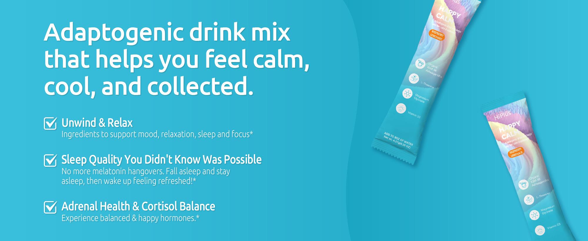 HiPlus Happycalm-Calming Drink Mix with KSM-66 Ashwagandha, Vitamin D3, Magnesium & L-Theanine-Supports Cortisol Balance, Mood &Sleep,lmproved sleep quality,Minor tensionrelief, without drowsiness - 20 Packets  Natural Dietary Supplement