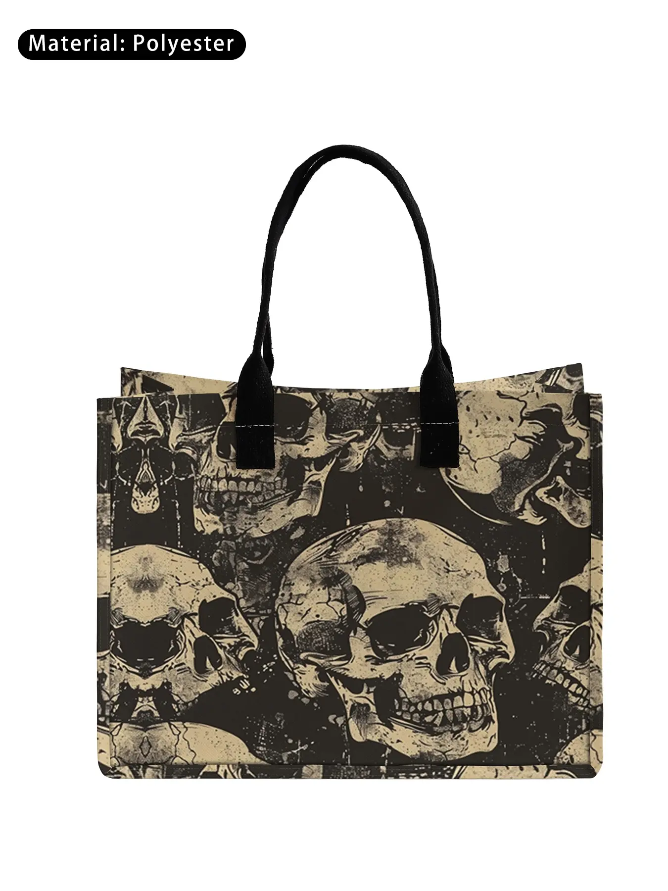 Large Capacity Skull Print Storage Bag, Durable Handles, Bags with Handles, Space-Saving Multi-Purpose Organizer for School Travel Shopping, Stylish Tote Bag, Trendy Versatile Bag, Casual Trendy Bag