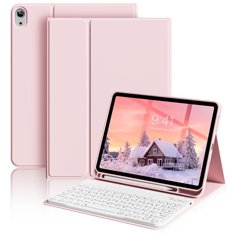 Keyboard Case for iPad 11th Generation 2025 A16, 10th Gen 2022, Air 11-inch 7th/6th/5th/4th Gen 10.9-inch & 7th/8th/9th Gen | Soft TPU Back Cover with Pen Holder & Magnetic Detachable Wireless Bluetooth Keyboard | Protective for Multiple iPad Models