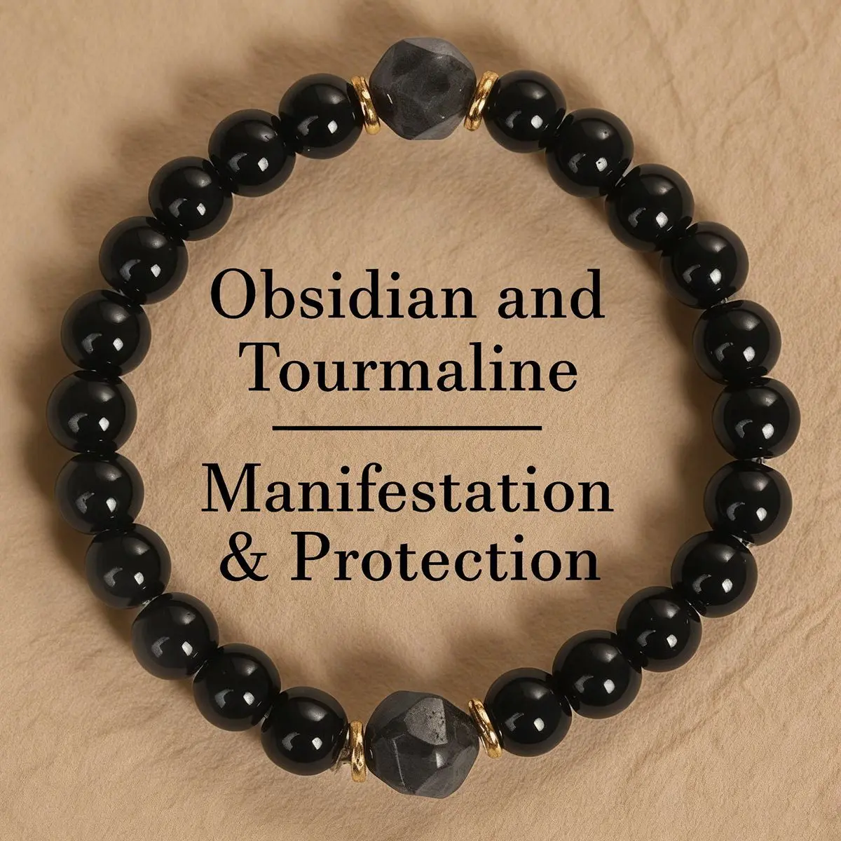 Unisex Stretch Beaded Grounding Bracelet with Black Obsidian & Tourmaline - Gemstones, Crystal Bead Obsidian Bracelets & Bangles, Low-Maintenance Quality, Water-Resistant, Effortless Versatility, Daily Wear, Adult Gift for Family Members