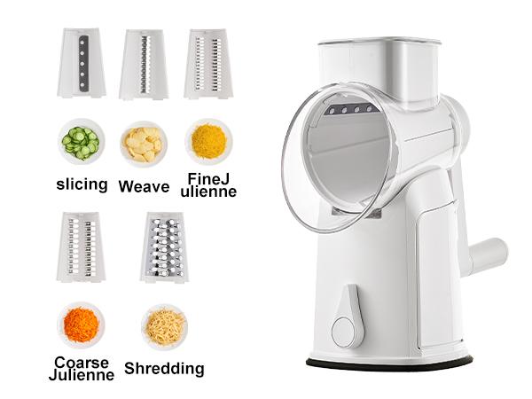 UFORU 5-in-1 Rotary Cheese Grater & Vegetable Chopper with Suction Base, 10 Stainless Blades & Safety Handle - for Cheese, Vegetables, Fruits & Shredding Chicken UFORU 5-in-1 Rotary Cheese Grater & Vegetable Chopper with Suction Base, 10 Stainless Blades & Safety Handle - for Cheese, Vegetables, Fruits & Shredding Chicken