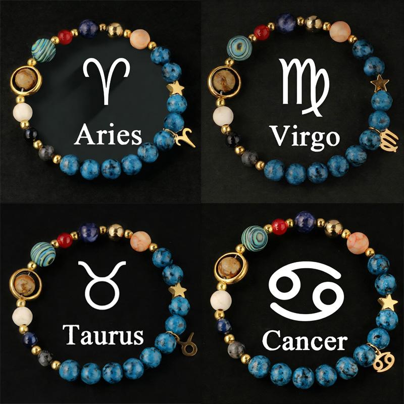 Solar System Zodiac Bracelet for Men & Women, Galaxy Style Protection Bracelet, Fashion Jewelry Gift Idea for Girlfriend, Mom, Bestie, Trendy Versatile Accessory, Perfect Birthday Present