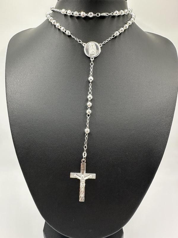 925 Silver Rosary Bead Necklace with inch Chain (Rosario de plata )