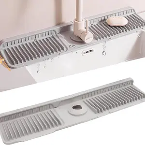 Kitchen Sink Faucet Mat Silicone Splash Guard, Foldable Faucet Draining Mat with Button Lock, Sink Faucet Protector, Kitchen Sink Splash Catcher, Fast Dry Drain Pad, Anti-Slip Sink Organizer for Kitchen Counter Bathroom Sink Accessories