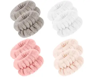 Chuangdi 4 Pairs Wrist Bands for Washing Face Wrist Spa Microfiber Wash Towel Band Scrunchies Absorbent Wristbands Sweatband for Women Prevent Liquid from Spilling(Stylish Colors)