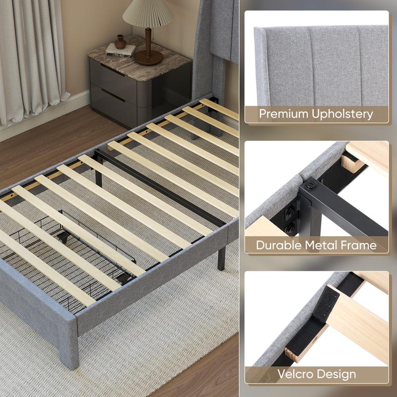 Linen Upholstered Platform Bed with 2 Drawers, Storage Bed Frame With Tufted Headboard