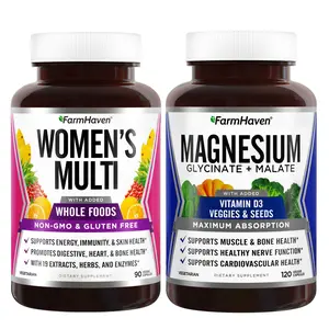 FarmHaven Multivitamin for Women | 22 Essential Nutrients, Fruits & Veggies Womens Multivitamin + FarmHaven Magnesium Glycinate & Malate Complex w/Vitamin D3 Bundle Healthcare Zinc Dietary Fitness Supplement Edible Natural