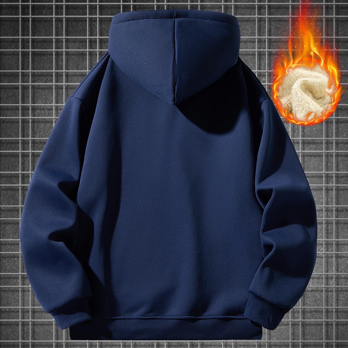 Men's Solid Color Hooded Sweatshirt with Fleece-Lined Hood - Warm Winter Pullover, Front Pocket, Machine Washable, Casual Regular Fit for Autumn & Winter, Sweater Hoodie, Durable Fabric