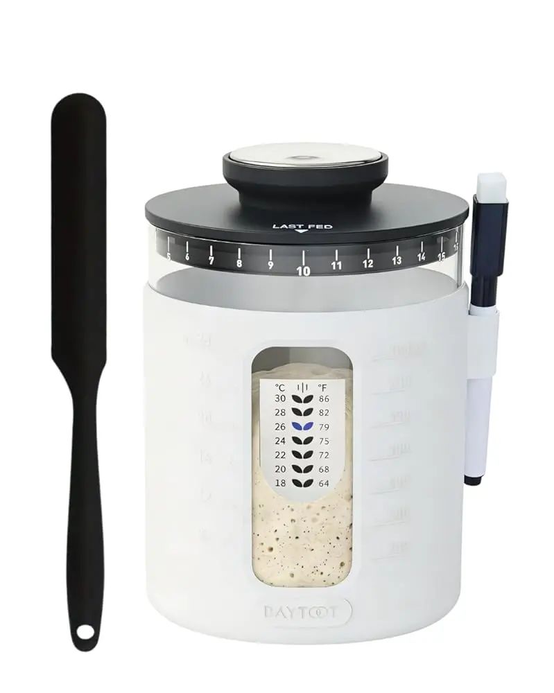 Premium Sourdough Starter Kit by Baytoot 33 oz Wide Mouth Jar With Thick Glass for Fermentation - Includes Airflow Lid, Feeding Marker & Spatula