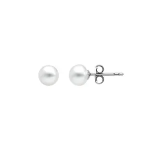White Freshwater Cultured Pearl Stud Earrings in 14K White Gold (4.00 mm)