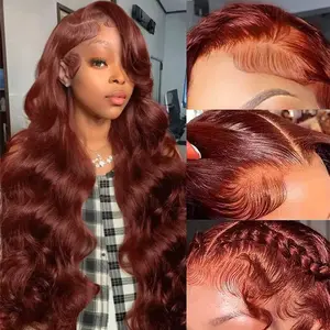 gk Human Hair Lace Front Wig, 13x6 HD Glueless Body Wave with Baby Hair, 180% High Density Adjustable Reddish Brown Wig for Women, 30inch True-to-Color Auburn Style, High Density Wig, Adjustable Wig