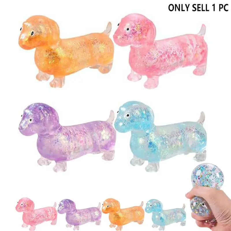 Dachshund Squishy Stress Toy,Glitter Dog Maltose Stress Ball, Slow Rise Fidget for Anxiety Relief, Stress Relief Fidgets, Soft Squeeze Desk Gadget for Home Office Travel, Slow Rising Squishies