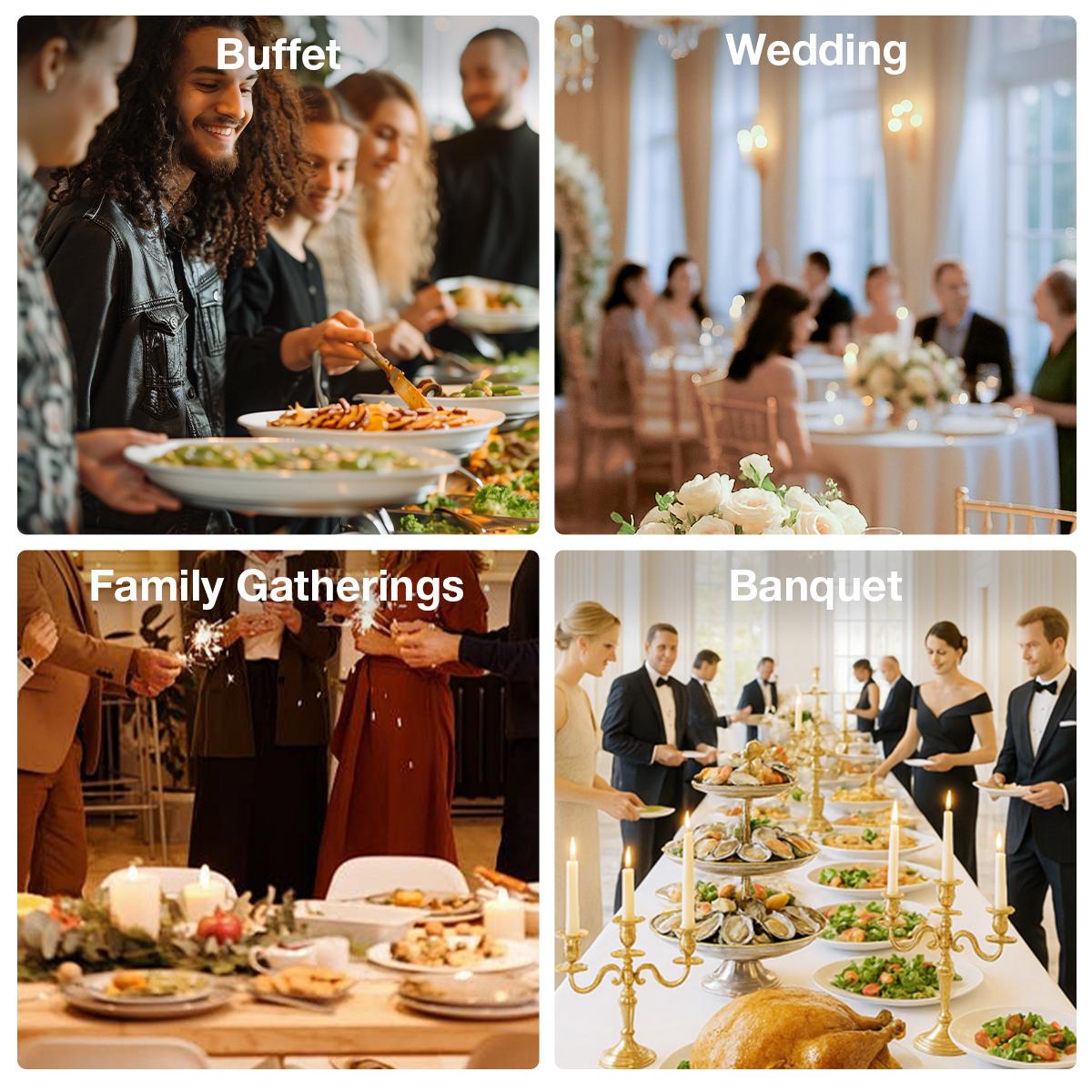 WARMOUNTS 5QT Gold Chafing Dishes for Buffet with Glass Lid , Round Chafers and Buffet Warmers Set with Mirror-Polished Stainless Steel, Rolled Rim, Stackable, Lid Holder for Parties, Weddings (2/4/6 Pack）