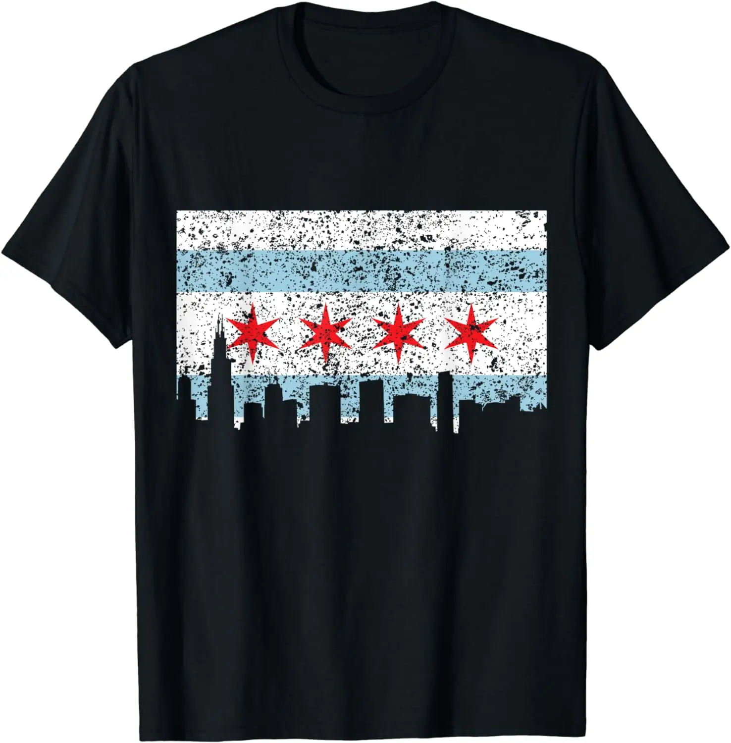 Chicago Shirt - Vintage Chicago Flag Theme Skyline Summer Shortsleeve Cotton T-Shirt