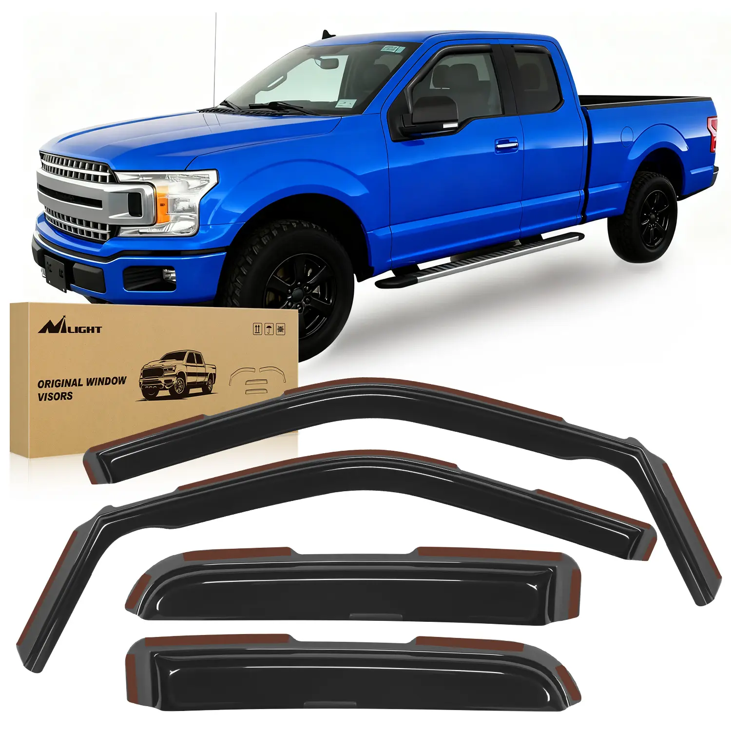 Nilight 4PCS In-Channel Rain Guards - Automotive Window Deflectors, Sun Visors for Ford F150 Raptor 2015-2020, F250-F550 Super Duty 2017-2023 Super Cab, Vehicle Auto Exterior Accessories, Sun Visor, Car Accessories, Anti-Fog