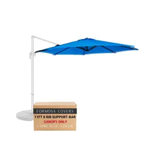 11ft Cantilever Supported Bar Umbrella 8 Rib Replacement Canopy Capri Blue Olefin Fabric rust resistant cantilever Solar Patio Umbrella