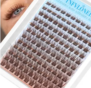 Brown Lash Clusters Natural Eyelash Clusters Fluff Individual Lashes Wispy Cluster Eyelash Extensions 8-16MM Lash Extensions Matte Brown Lashes Clusters Soft Eye Lashes Pack by TNFVLONEINS
