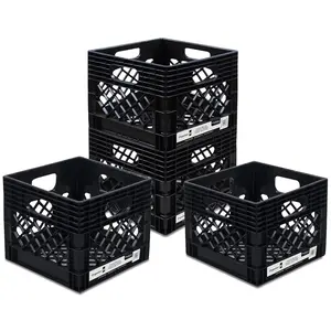 ORGANIZE-IT! Storage Milk Crate, Heavy-Duty Versatile Organizers, Black, 4 Pack