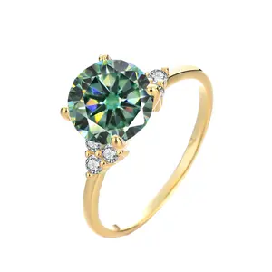 #83 (Green Stone）925 Sterling Silver Synthetic Moissanite Ring