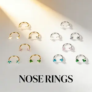6pcs value pack nose rings with internally threaded gems, 18G 1.0mm 8mm horseshoe nose hoops, free guiding needle and ball holder included.