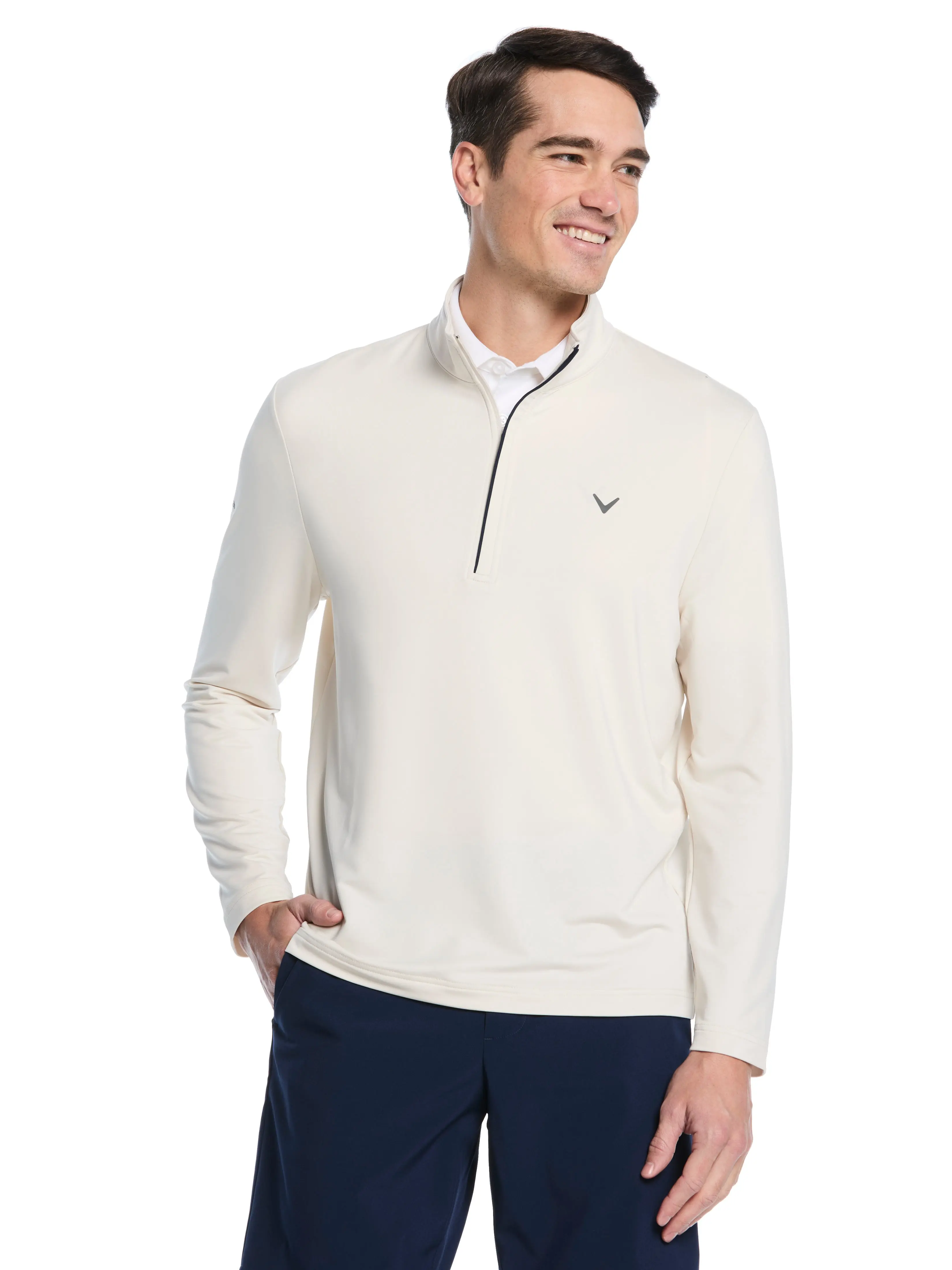 Mens Solid Sun Protection Quarter Zip Golf Pullover