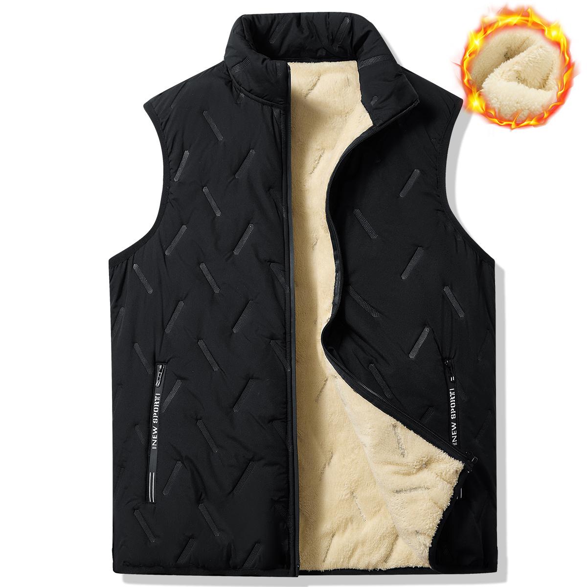 Men's Stand Collar Vest with Zipper Pockets Winter Jacket, Suitable for Cold Weather, Layered Style Men's Winter Vest, Men's Winter Apparel, Men's Warm Clothing hood eve st plain fleece autumn winter warm vest fleece Casual Sleeveless Gilet thick wi