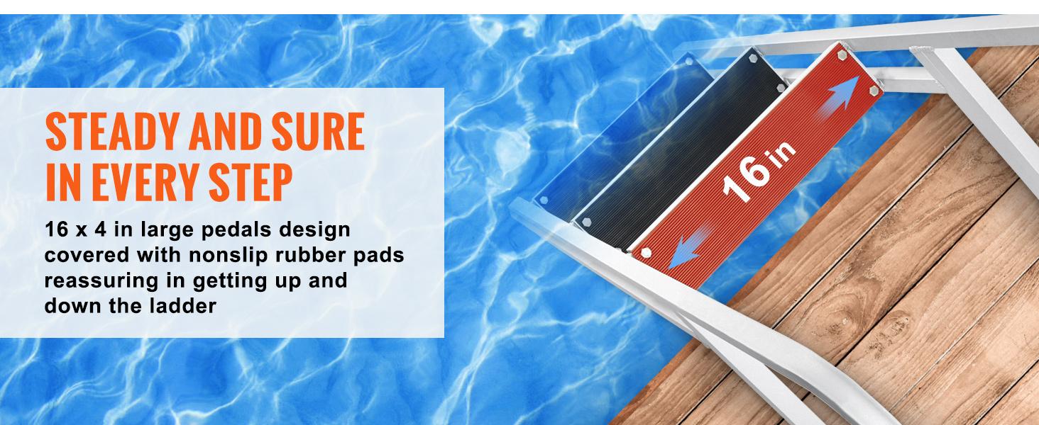 VEVOR Dock Ladder, TikTokShopBlackFriday, Removable 3/4/5 Steps, 350/500 lbs Load Capacity, Aluminum Alloy Pontoon Boat Ladder with 4'' Wide Step & Nonslip Rubber Mat, Easy to Install for Ship/Lake/Pool/Marine Boarding