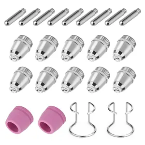 24Pcs Plasma Cutter Torch Consumables Kit - Include Nozzles & Electrodes & Cups & Brackets, Compatible With CUT60/CUT50,Precision Cutting Welding Tools