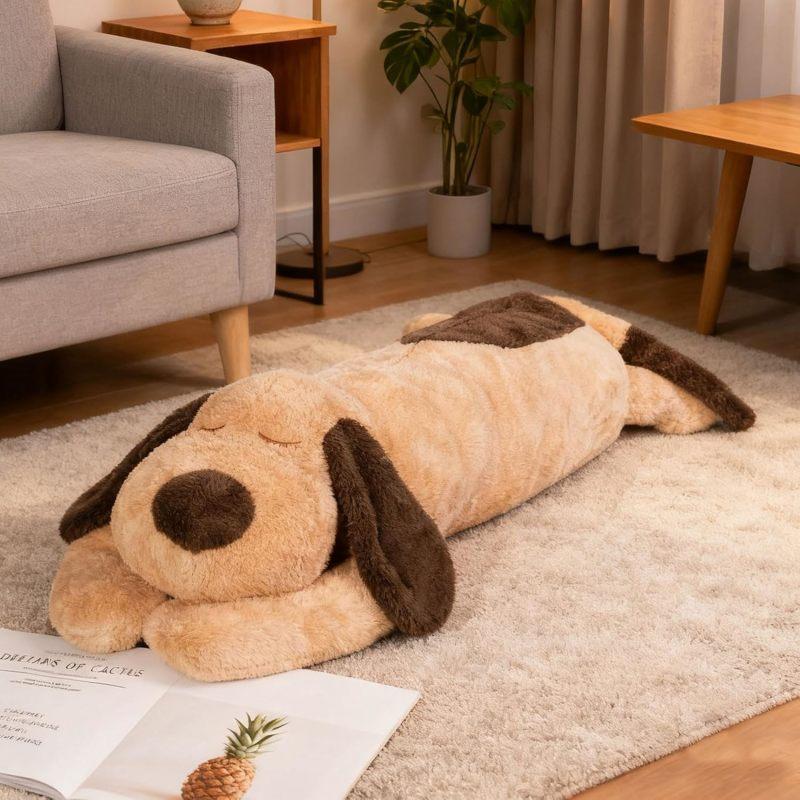Dog Body Pillow Stuffed Large Dog Stuffed Animal Body Pillow, Soft Hugging Plushy Toy Cuddly Sofa Cushion Home Decor Birthday Gift for Girls Kids Teens Adults (23.6 Inch,Brown)