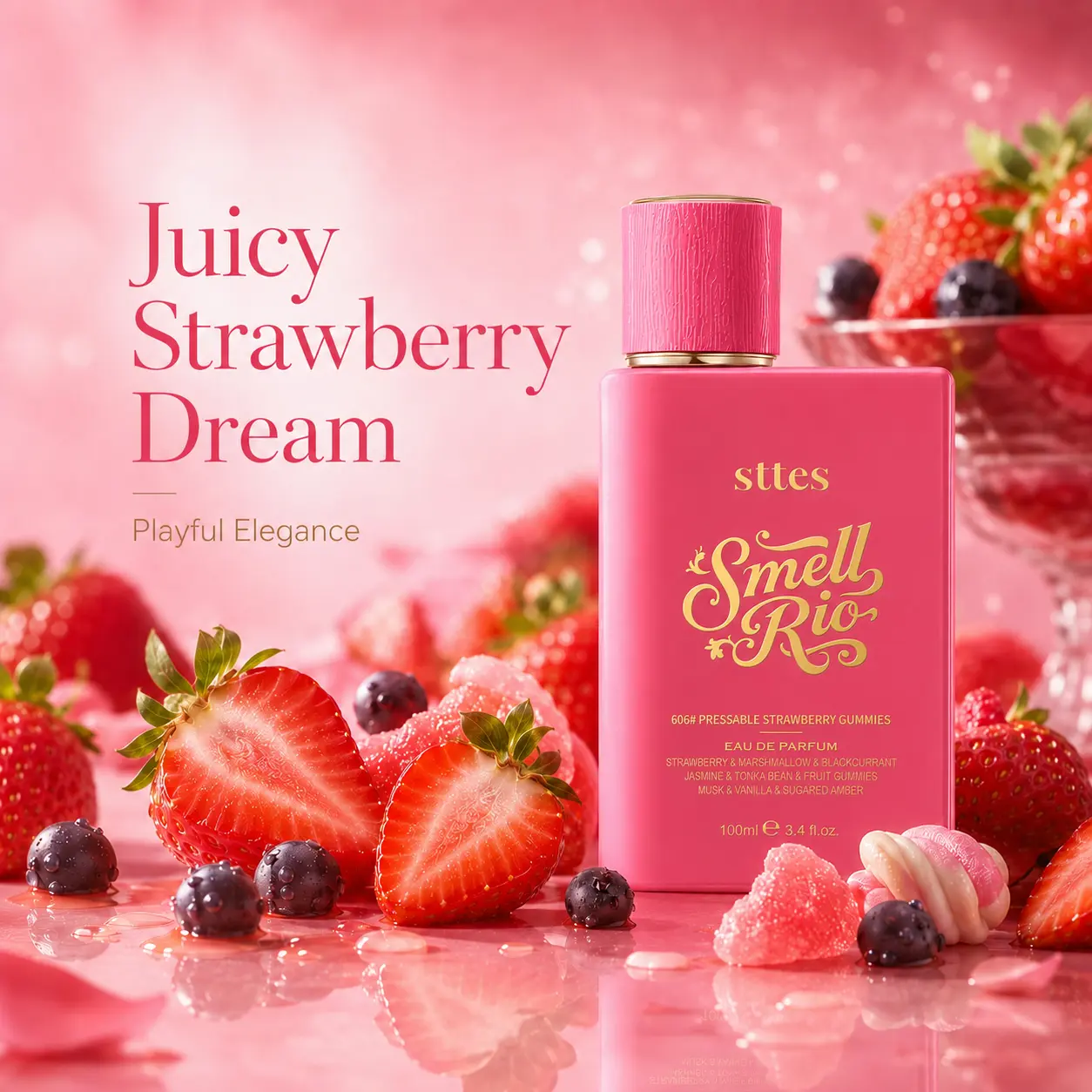 New Sttes Perfume 606# (Pressable Strawberry Gummies) – Eau de Parfum for Women – Richer Scent, Longer Lasting – Strawberry, Marshmallow, Fruit Gummies, Vanilla – Perfumes & Fragrances(100ml / 3.4 fl oz),back to school