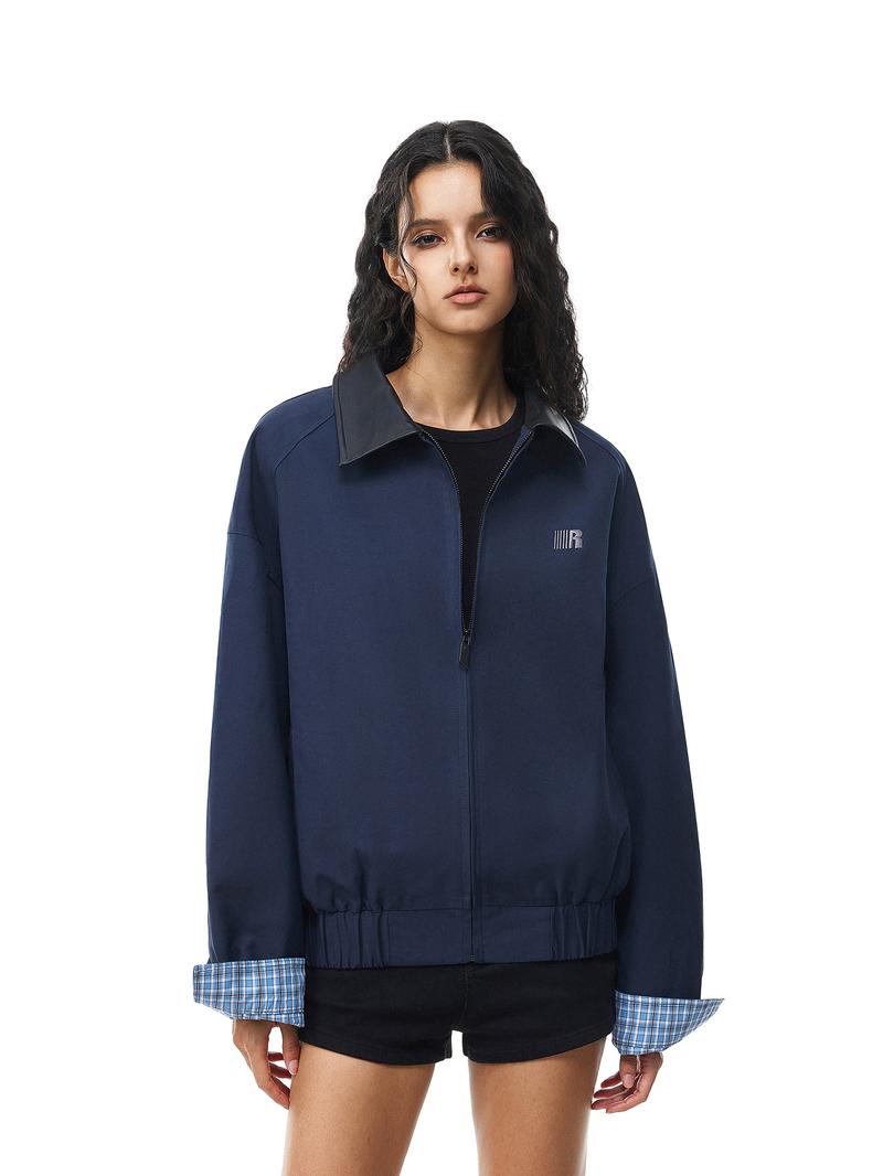 Barn Jacket with Detachable Leopard Collar FDR Unisex Plain Casual Minimalist Loose Fit Women's Coat Pu Patchwork Trendy Outerwear for Daily Wear Heavyweight Zipper Short Tops Womenswear #valentinesday #tiktokshopjumpstartsale #valentinesdaygift