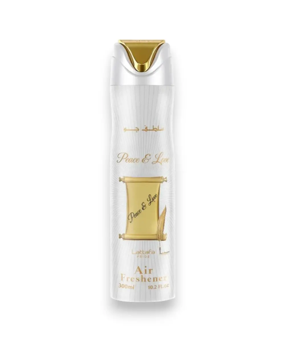 Lattafa Peace and Love Scented Aroma Perfume Air Freshener, 300 ML Unisex Fragrance with Bergamot, Tuberose, and Heliotrope Notes