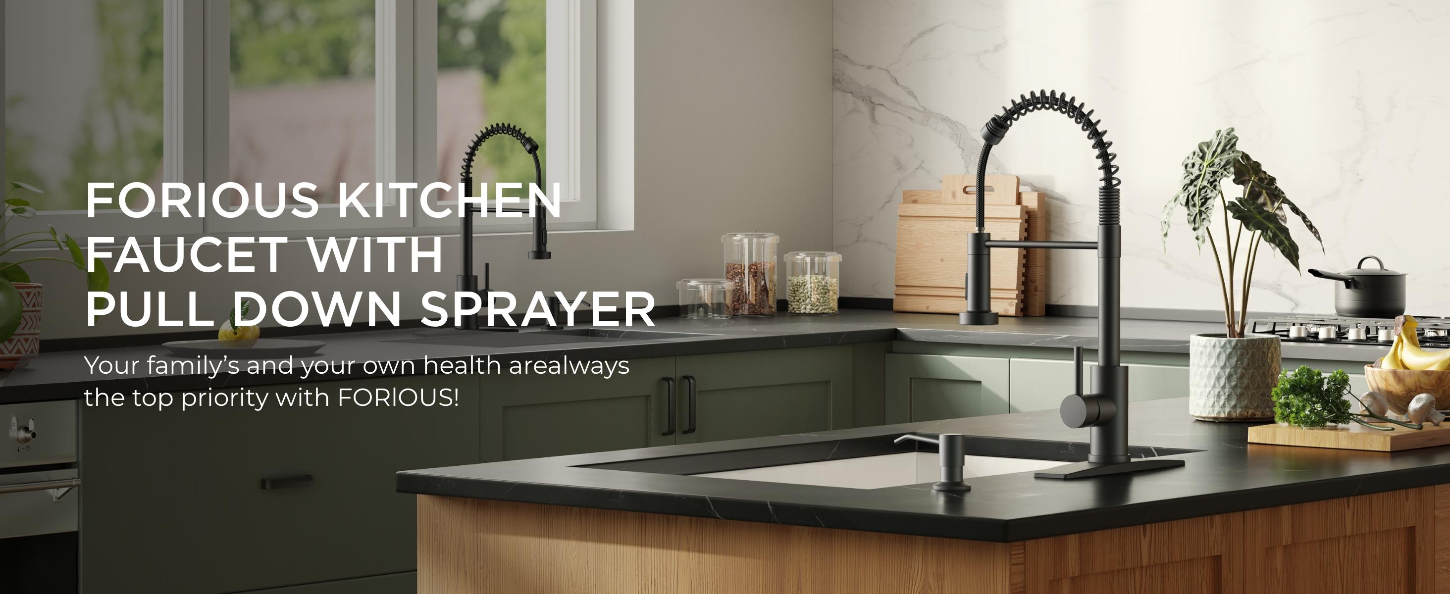 FORIOUS Kitchen Faucet with Pull Down Sprayer 2 Modes Single Handle High Arc Stainless Steel Kitchen Sink Faucet for Farmhouse RV Laundry Utility Room