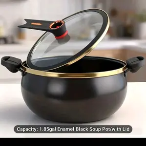 German Enamel Pot - Enamel Ceramic Non-Stick Soup & Stew Pot with Dual Ear Lid, Heavy-Duty Multifunctional Cooker Suitable for /Olectric/Induction Stoves, Easy-Clean Durable for Use