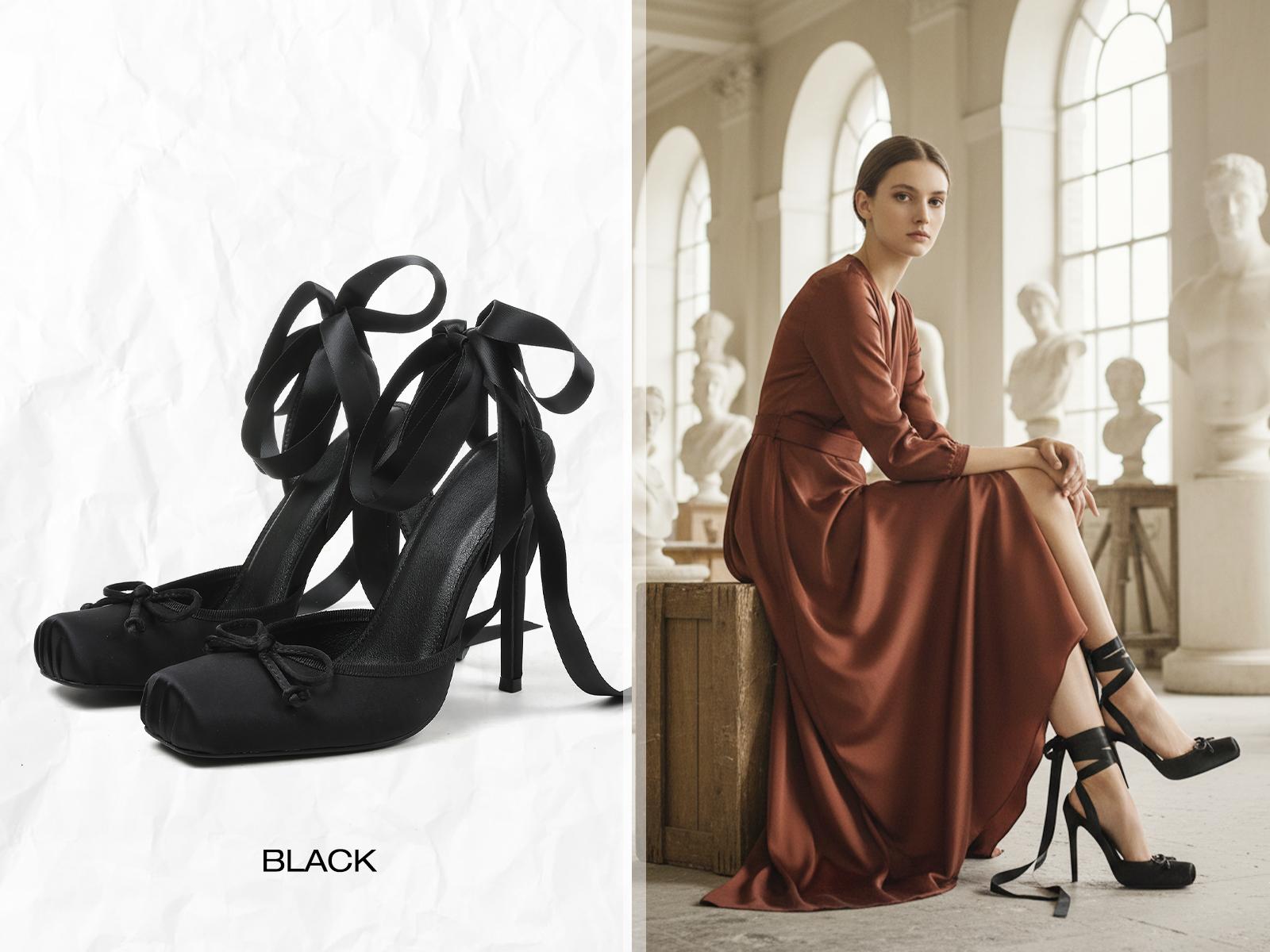 CYNLLIO Womens Satin Ballet Heels Closed Square Toe Elegant Lace Up Bownot Ribbon Ballerina Stilletto Heeled Sandals Cute Ankle Strap Slingback Pumps Strappy Mary Janes Slip On Comfy Wedding Party Casual Work Dating Fashionable Spring Heel Ballerina Heel