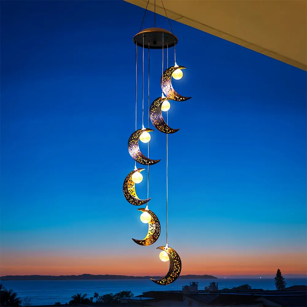 Solar-Powered Moon Wind Chime Light - Outdoor Patio Garden And Outlet Decoration, Waterproof, Moon Design, 33.07 Inch, Perfect For Halloween And Christmas Celebrations, Solar-Powered Outdoor Decoration, Outlet Decoration, Celestial Theme