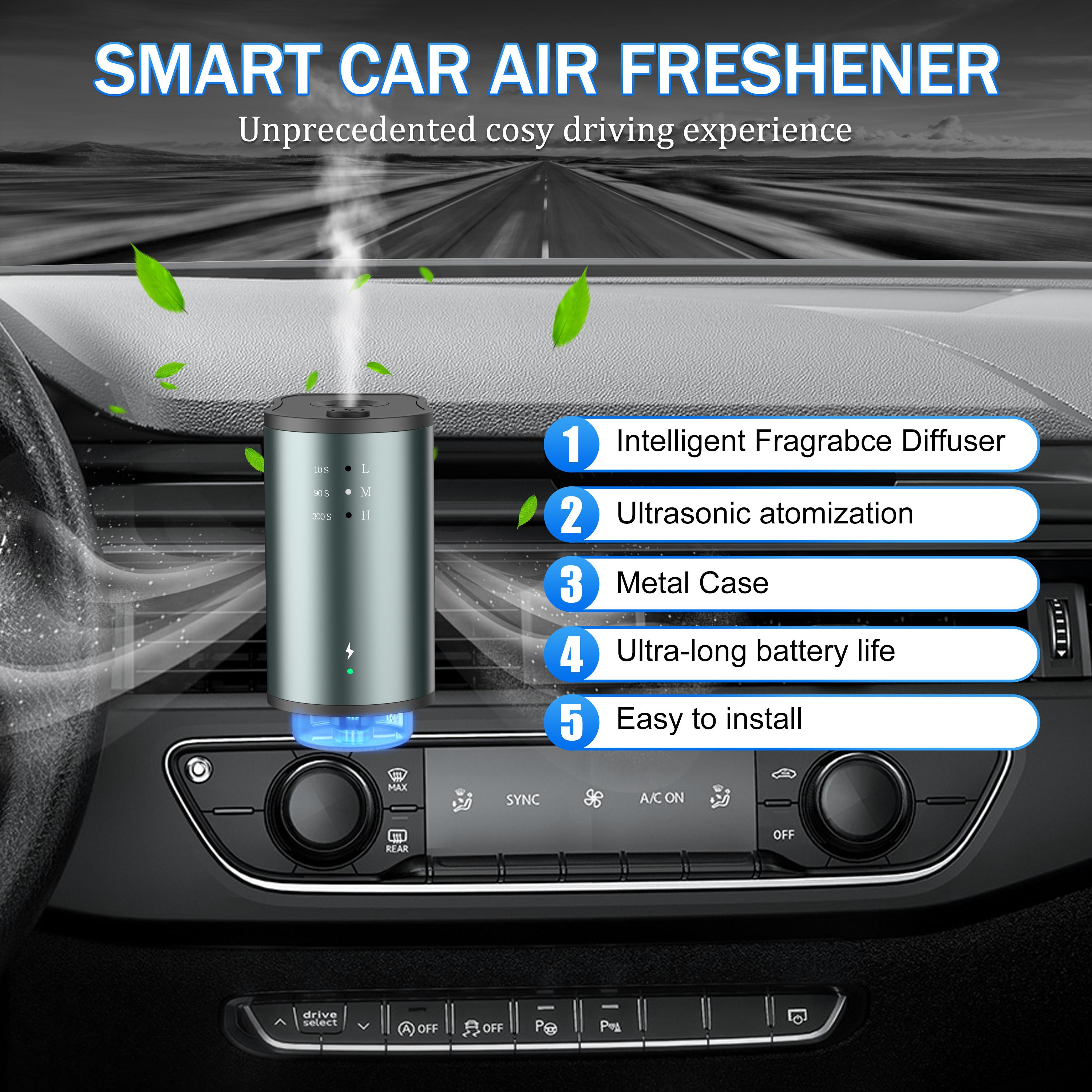 Smart Car Air Freshener with Three Adjustable Concentration Scent Levels, Portable Waterless Car Diffuser Air Freshener Car Aromatherapy Diffuser,  3*10ML Natural Perfume
