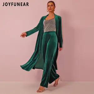 Joyfunear Women's Velvet Long Cardigan and Wide-Leg Pants Set