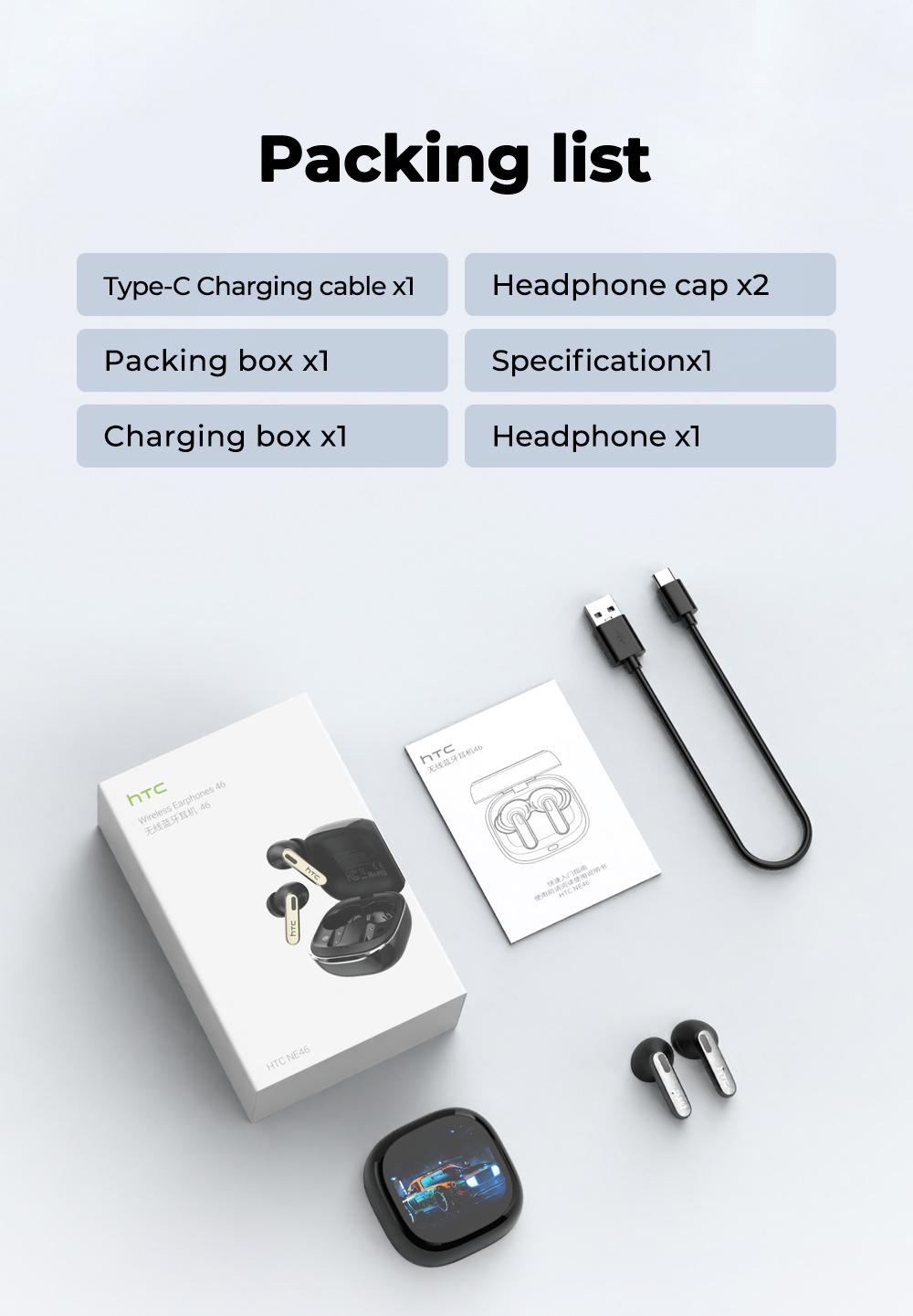 hTC NE46 Wireless Earbuds, Heart Rate Monitoring Earbuds, In Ear Earbuds, Bluetooth 6.0 Earphones, Blood Oxygen Monitoring Headphones, LED Smart Touch Screen Waterproof Audio Earbuds for Music & Calls, Comfortable for Sports