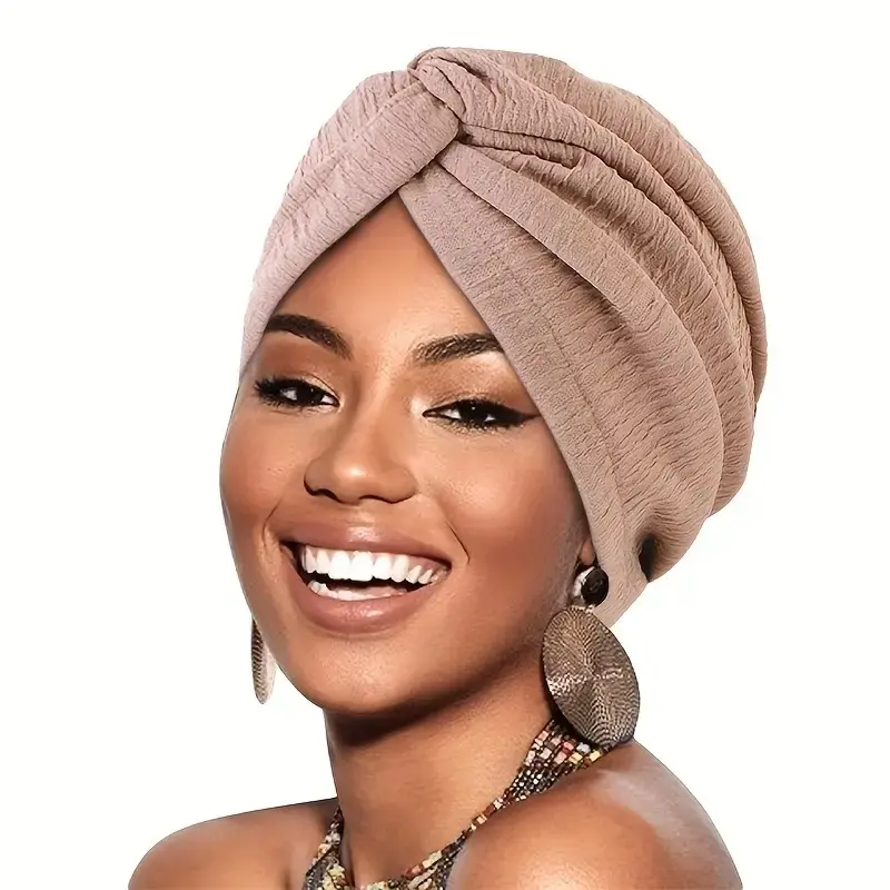 Turban Hat Soft Solid Color Pleated Head Wraps with Elastic Cross Knot Forehead Design Chemo Cap for Women Perfect for Ramadan Beanies and Headscarf