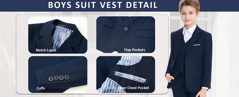 8 Piece Boys Suit Set-Size 2 to Size 20, Formal Slim Fit Boys Suit, Gift for Boys, Toddler, Teenage, Kid, Young Adult, Wedding, Graduation, Churches