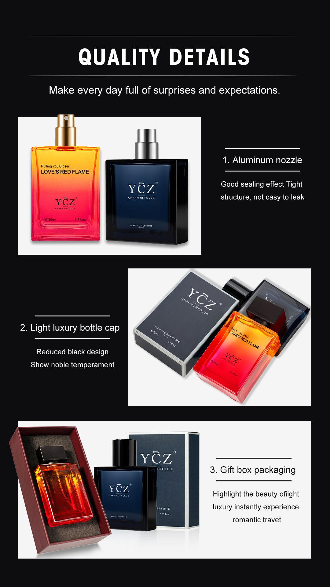 YCZ Men's Cologne 2-Piece Set - Love's Red Flame Woody Spicy Fruity & Midnight Marine Perfume - 50ml Each - Ideal for Daily & Outdoor Use - Fragrance Gift Bundle Charm Unfolds