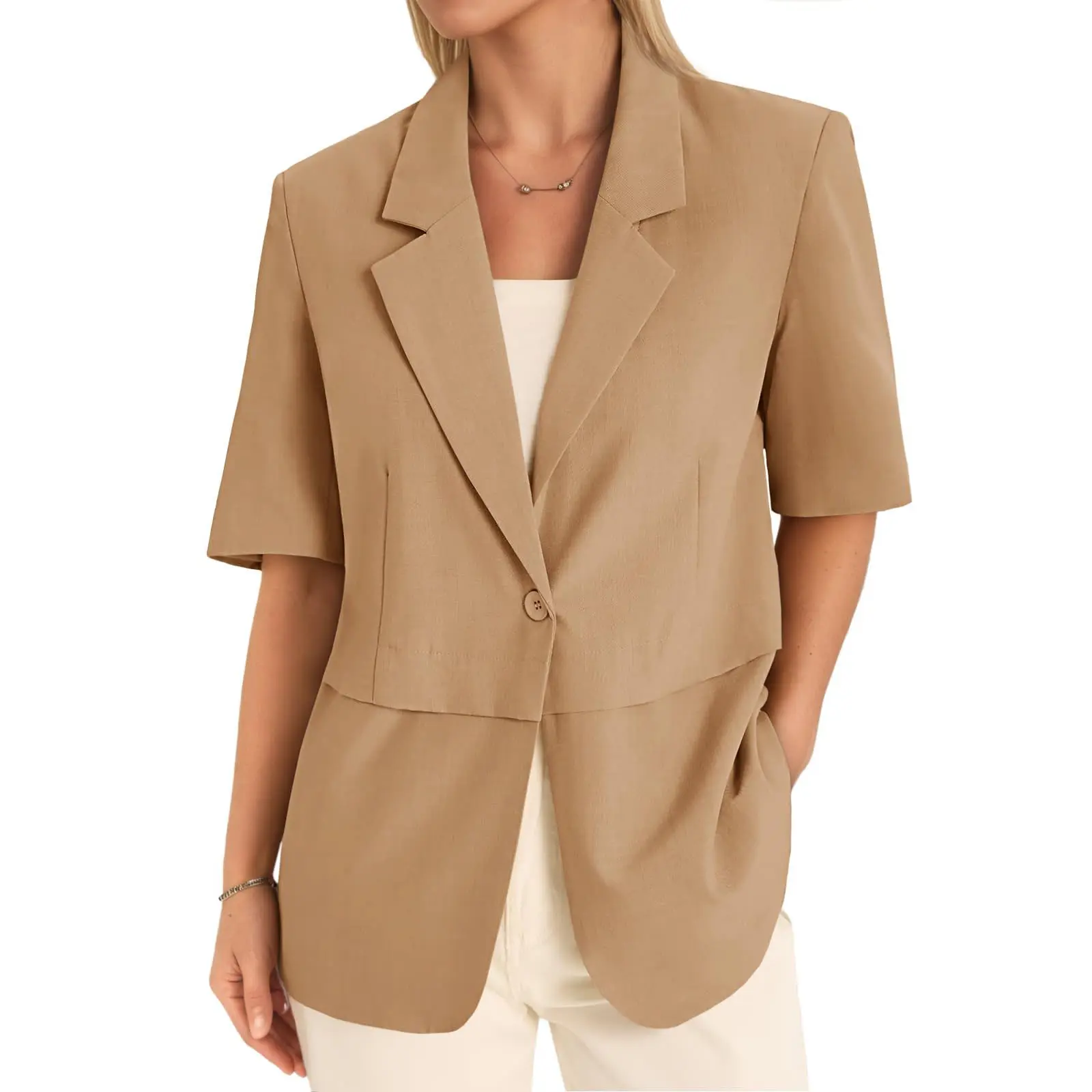 Cicy Bell Women's Casual Short Sleeve Blazer Summer Loose Fit Work Office Lapel Suit Jacket Lightweight Elegant Soft Cicy Bell Women's Casual Short Sleeve Blazer Summer Loose Fit Work Office Lapel Suit Jacket Lightweight Elegant Soft