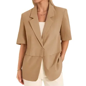 Cicy Bell Women's Casual Short Sleeve Blazer Summer Loose Fit Work Office Lapel Suit Jacket  Lightweight Elegant Soft