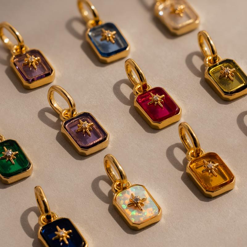 Gold Birthstone Charms by Caitlyn Minimalist - Custom Gemstone Charms for Necklace - Dainty 18K Gold North Star Bracelet Charms - Personalized Jewelry for Women - Birthday Gift for Her