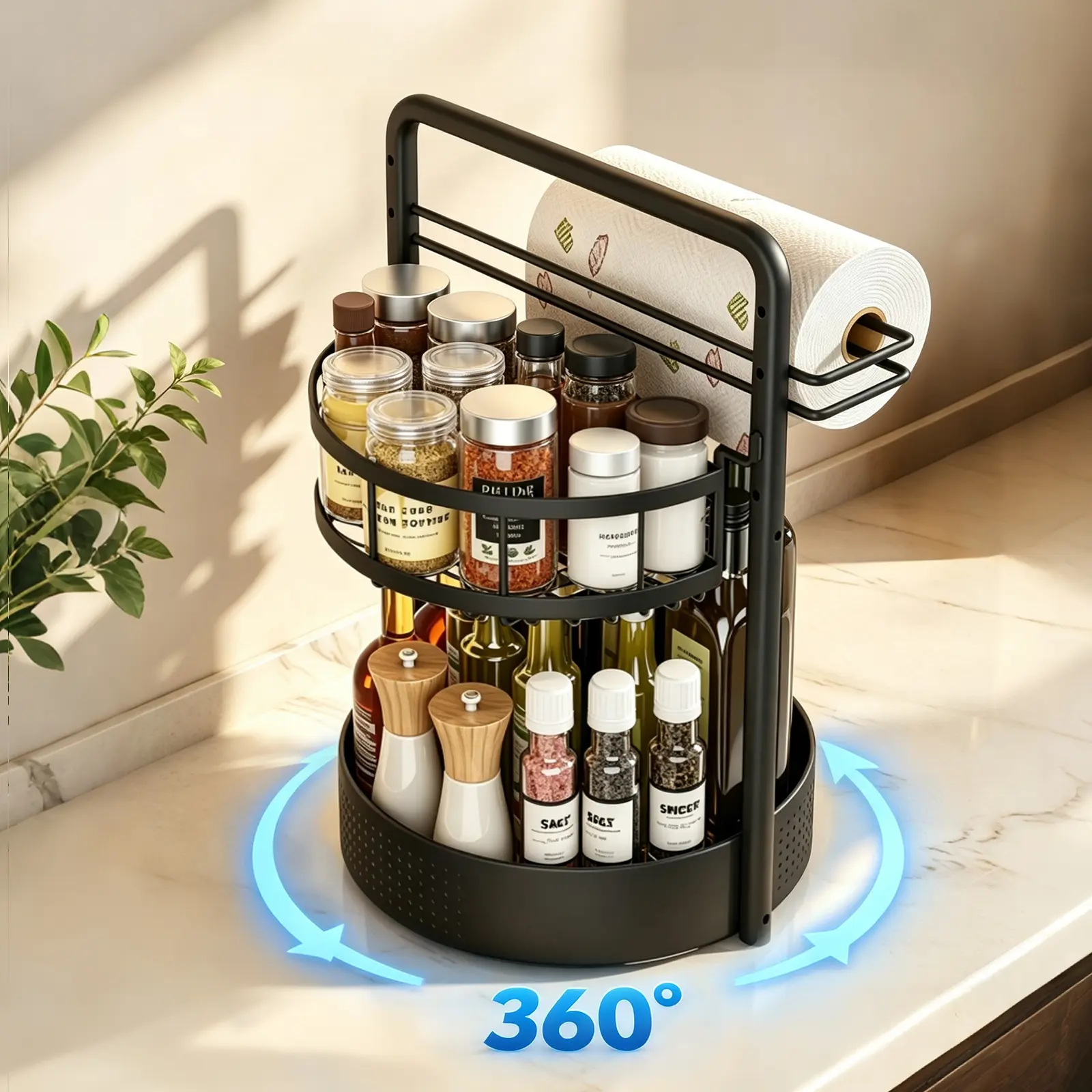 【Holiday Deals】San Dream Rotating Spice Rack Lazy Susan Turntable Organizer 2-Tier 9.84" Adjustable Metal Storage Organization for Cabinet Kitchen Countertop & Pantry Spice Shelf Cookout Rack