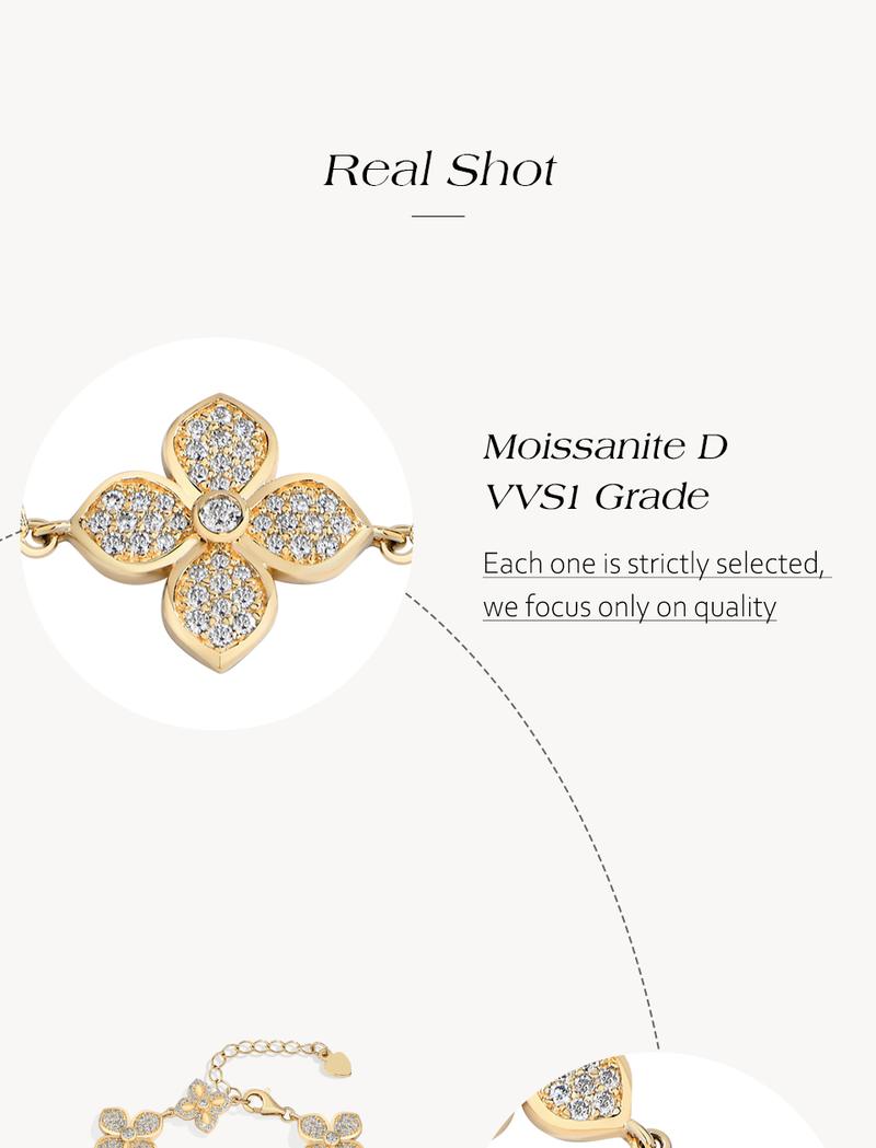 ATTAGEMS Flower Design D Color VVS1 Lab-Created Moissanite Bracelet Luxury Jewelry Women Engagement Birthday Daily Party Hypoallergenic Jewelry Gift B066