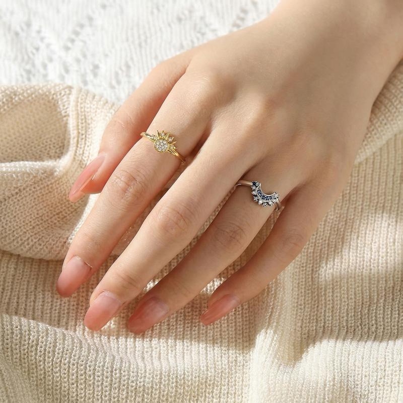 SGGUI Adjustable Sun & Moon Design Ring Set,New Style Fashion Jewelry for Party, Daily Clothing Decor, Trendy gift for your girlfriend, Friendship Promise Ring,Valentine’s Day