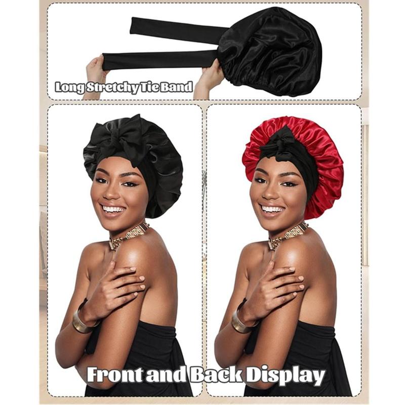 Double Layer Satin Bonnet Silk Like Texture for Sleeping Sleep Cap Hat Hair Bonnets with Elastic Tie Band for Curly Hair Nightcap