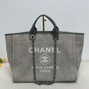 Pre-owned CHANEL Canvas Tote Bags Deauville Medium Grey CPUSP0201
